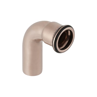 Geberit Mapress bøjning 90° med nippel i 88,9 mm, præsenteret i metal med synlig pakning.