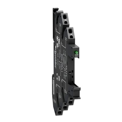 Schneider Electric Relæsokkel RSLZ slim til relæer med fjederklemmer og 1 C/O kontakt, viser A1 og A2 tilslutninger.