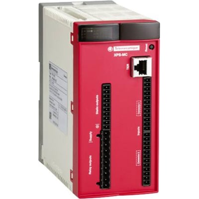 Schneider Electric Safety Controller M XPS-MC med 16 digitale indgange og 8 digitale udgange samt Modbus-kommunikation.
