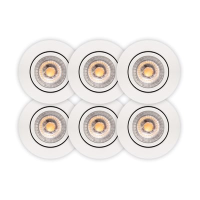 Seks Scan Products Luna LP2 LED downlights i hvid, præsenteret samlet på en hvid baggrund.