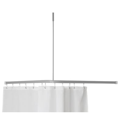 Van Der P Profil2001 forhængstang i sølvfarvet aluminium med loftstøtte til et 90x90cm badeværelse.