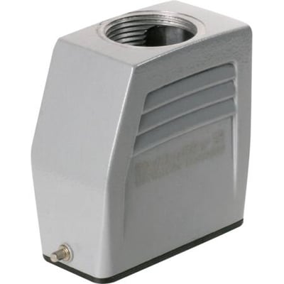 Weidmüller kabelhus størrelse 2 til 1xPG21 i top, gråmeleret aluminium med gevind i toppen og slidsdetaljer.