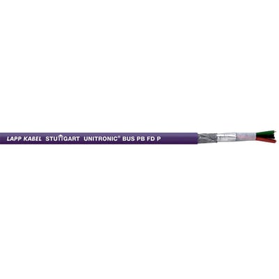Lapp Unitronic Bus PB FD P 1X2X0,64 datakabel med violet kappe, flettet skærm og synlige ledere på hvid baggrund.