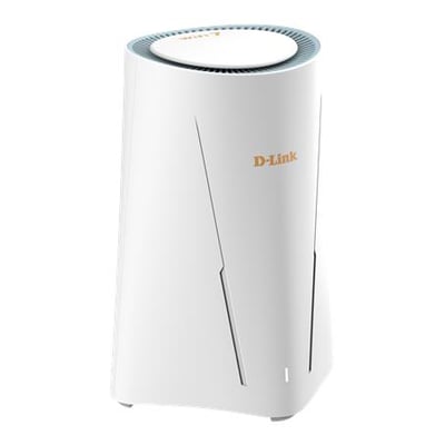 D-Link G536/E trådløs 5G-router med Wi-Fi 7 BE3600 i hvidt, lodret kabinet med afrundet top.