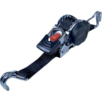 Ironside surring på 3 meter med 25 mm bånd og automatisk oprul; sort rem, skralde og metalhager ses.