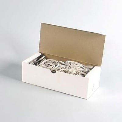 Kasse med hvide gummibånd, 5 x 140 mm, i ERE kvalitet, indeholdende ca. 272 stk. fordelt på 500g.