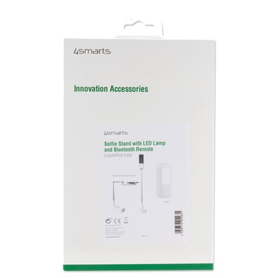 Emballage til 4smarts Selfie Stand LoomiPod Fold med LED lamper og fjernbetjening i hvid.