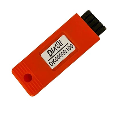 Orange 4Kbit Hotkey-nøgle til XR-XT-styringer med synlig Dixell-mærkning på forsiden.