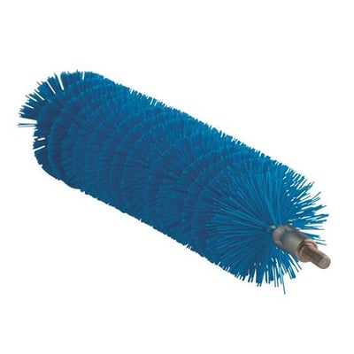 Vikan rørbørste med blå børster, diameter 40 mm og længde 200 mm, med metalgevind til fastgørelse.