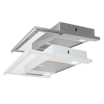 To visninger af Exhausto ESL245AER emhætten, en i grå og en i hvid, der viser designforskelle.