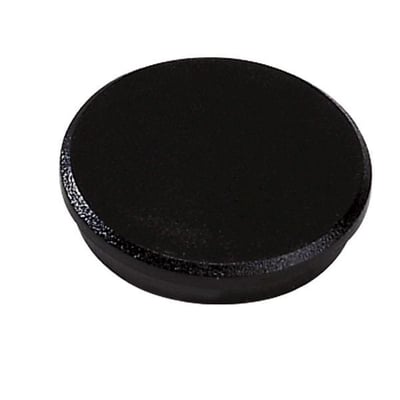 Dahle rund magnet i sort plastik med en diameter på 24 mm, vist isoleret på en hvid baggrund.