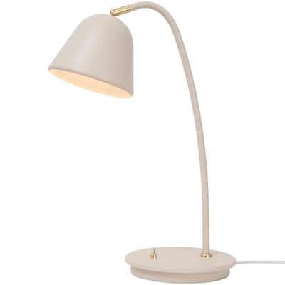Fleur bordlampe fra Nordlux i beige med messingdetaljer, isoleret på hvid baggrund, viser den justerbare svanehals.