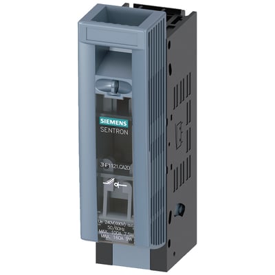 Siemens SENTRON sikringsafbryder 3NP1, 1-polet, NH000, 160 A med grå front og sort monteringsbaggrund.