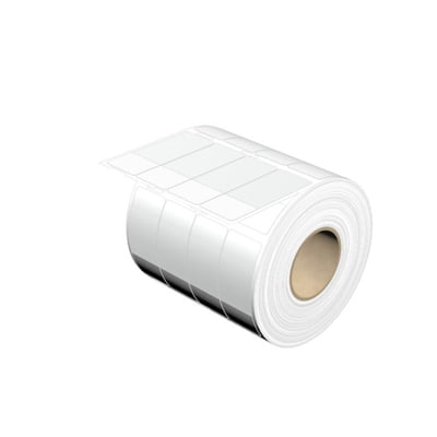 Rulle med hvide, umærkede kabelmærker fra Weidmüller til ledere med diameter på 6,1–13,7 mm.