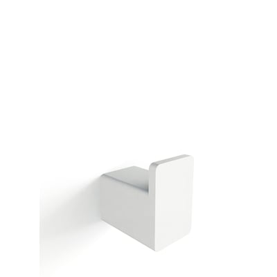 Enkel hvid vægknage fra Metallbude Palo, vist i et stilrent nærbillede med skyggeeffekt på hvid baggrund.