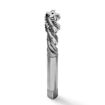 Thürmer spiralbor i HSS-Co, Ø 7,2 mm, står lodret med spiralnoter, gevindskær og firkantet skaft.
