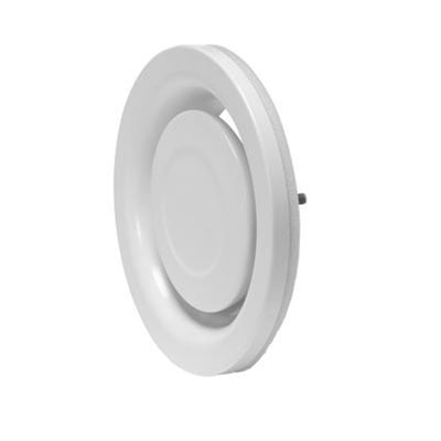 Lindab kontrolventil KU til udsugning, 200mm, set fra siden, viser ventilens dybde og stålkonstruktion med RAL 9003 finish.