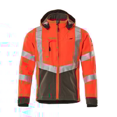 Mascot softshell jakke 15502 i hi-vis rød og antracit, str. XL, med reflekser og fleecefor.