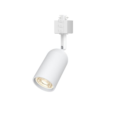 Hvid Philips EasyLink Shea-spot med cylindrisk, vinklet spothoved og adapter til EasyLink-skinnesystem.