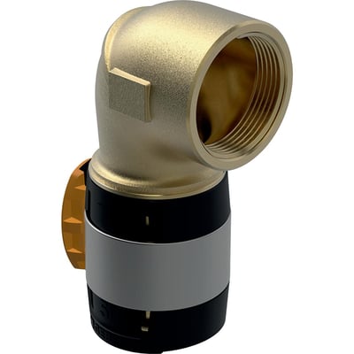 3D-gengivelse af Geberit FlowFit 90° bøjning 63mm x 2" muffe/muffe i blyfri rødgods.