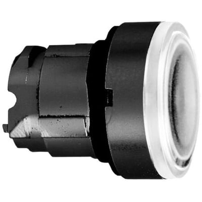 Schneider Electric Harmony Style 4 lampetrykhoved i sort med hvid, plan trykflade og klar plastlinse for LED belysning.