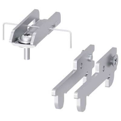 Siemens monteringssæt til konvertering til standard monteringsskinne, NH00, vist med tre metaldele og skrue på hvid baggrund.