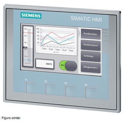Siemens SIMATIC HMI KTP400 Basic Color PN touchpanel med 4" TFT-display og grafisk overblik over produktion og indstillinger.
