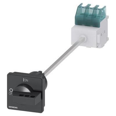 Siemens 3-polet hovedafbryder med sort drejegreb og 25A mærkestrøm, vist på hvid baggrund.