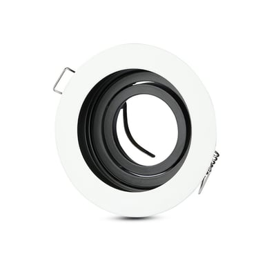 V-TAC Vt-781 lampe GU10, rund, hvid, med hvid yderkant og sort indre, isoleret på hvid baggrund.