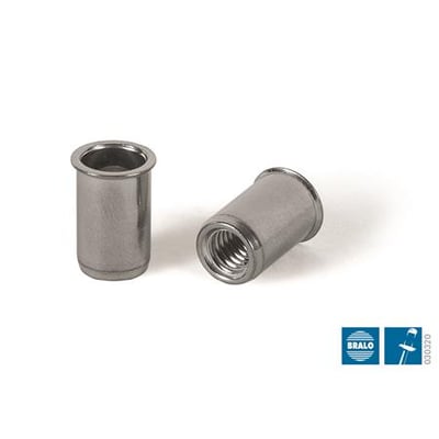 Bralo gevindnitte M5 x 12 mm i A2 rustfrit stål med undersænket hoved, vist på hvid baggrund.