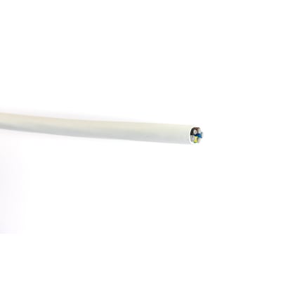 Alukaflex Eco Eca 5G25 LSZH installationskabel i lysgrå med fleksible aluminiumsledere, set på tværs for at vise de fire farvede ledere og den ydre isolering.