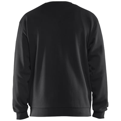 Bagside af Blåkläder Workwear sweatshirt i sort, str. M, lavet af bomuld og polyester med børstet fleece inderside.