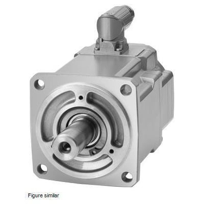Siemens Simotics S-1FK2 HD Servo motor med 1FK2104-6AF11-1SA0, vist med aksel, flange og M17 stik. IP65.