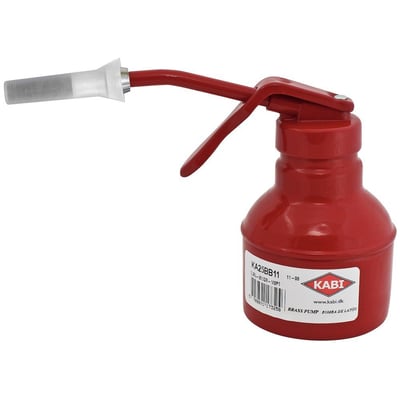 Rød Gluemaster penselkande på 0,25 liter med hætte og messingpumpe, ideel til lim og olieprodukter.