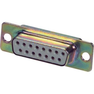 Rodan D-Sub hun stik med 15 poler, lige og klar til lodning med drejede, guldbelagte kontakter.