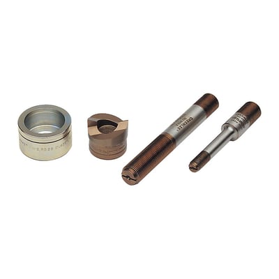 Klauke standard metalpladehulstanser sæt med 16,2 mm diameter. Sættet indeholder en udstansningsdyse, en stempel, og to forskellige trådtrækkere i metal.