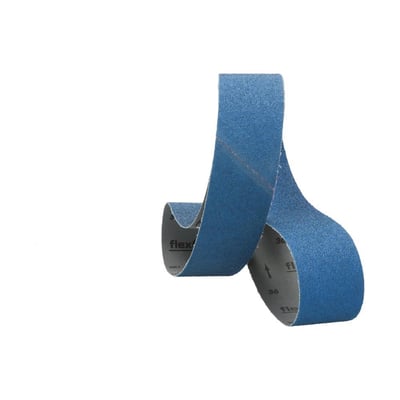 Flexovit SY699 slibebånd i blå zirkon med kornstørrelse 80, måler 75 mm x 2000 mm, egnet til slibning af stål.