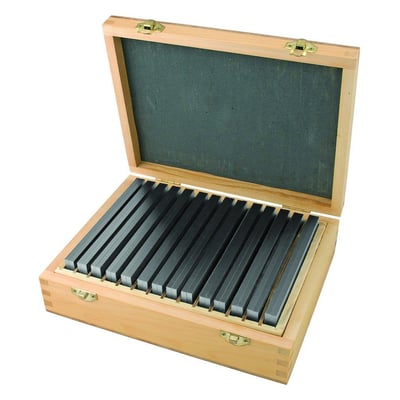 Diesella parallelklodser i trææske med 14 par, 150 mm lange, viser præcisionsstøtte til emner.