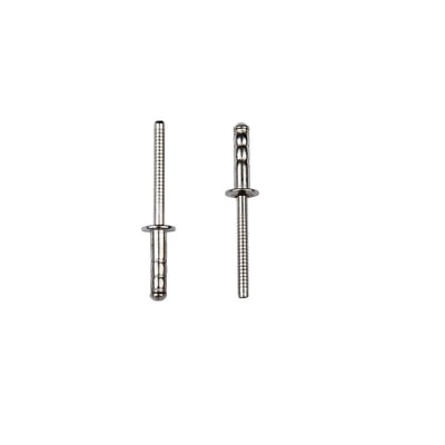 To rustfri blindnitter med rundt hoved, MFX Multigrip, diameter 3,2 mm og totallængde 10 mm, vist på hvid baggrund.