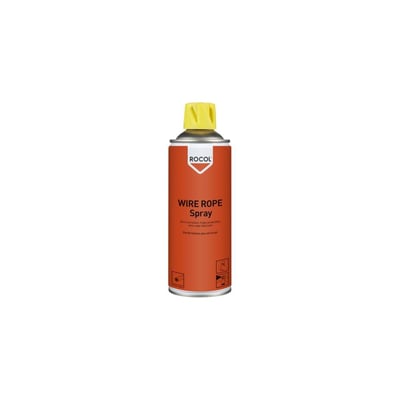 Rocol Wire Rope Spray 400 ml spraydåse fra siden, visende produktlogo og information på orange baggrund.