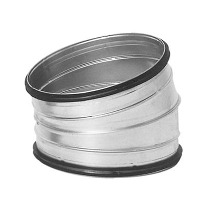 Lindab Safe BU ventilationsbøjning, 15 grader, 80mm diameter, fremstillet i blankt galvaniseret stål.