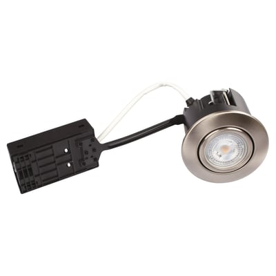 Scan Products Luna Quick Install GU10 indbygningsspot i børstet stål med 5W LED og sort monteringsboks.