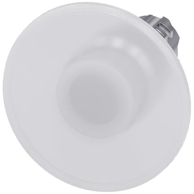 Siemens rund paddetryk lys med stor hvid aktuator i metal med højglansfinish, 22mm diameter.