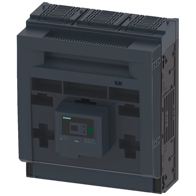 Siemens SENTRON 3NP1 sikringsafbryder, 3-polet NH3, 630 A, i mørkegrå plast med box terminal og EFM20 overvågning.
