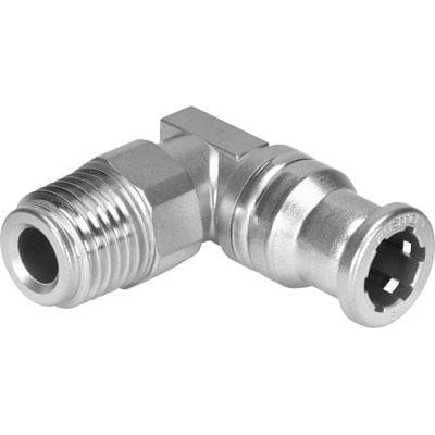 Festo vinkel-forskruning CRQSL-1/4-6 med udvendigt gevind og push-in tilslutning, fremstillet i metal.