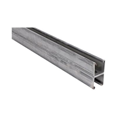 Walraven Rapidstrut dobbelt profilskinne i rustfrit stål, 6 meter, set skråt med de åbne profilender synlige.