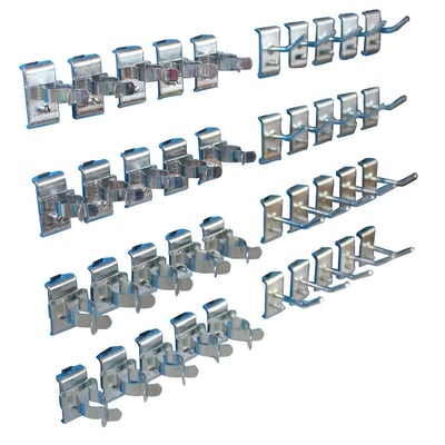 Maskinfabrikken Universal krogsæt UNI-C, et sæt med 40 dele, der indeholder værktøjskroge og fjederklemmer til hulplader.