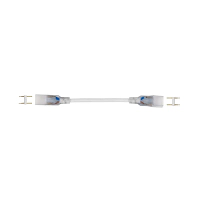 Ranceo I-forlænger til LED-strips, firkantet stik, viser det hvide kabel med klare stik og gulddub. Perfekt til reparation eller hjørnesamling.