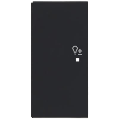 ABB Free-Home tangent i antracit med symbol for lysdæmper, 1/2M (v) på neutral baggrund.