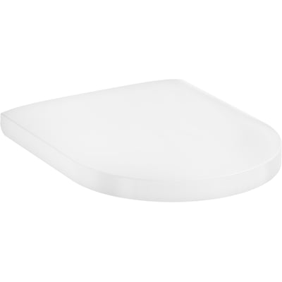 Fremhævet produktbillede af Hansgrohe EluPura S toiletsæde med låg, hvidt, med en blank urea overflade.